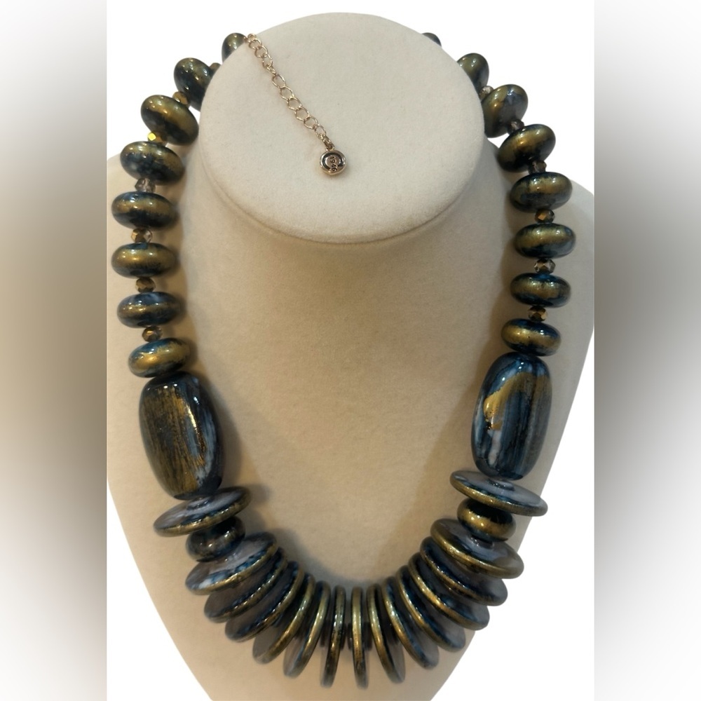 C1946 Chic Blue And Gold Disk Statement Necklace … - image 2